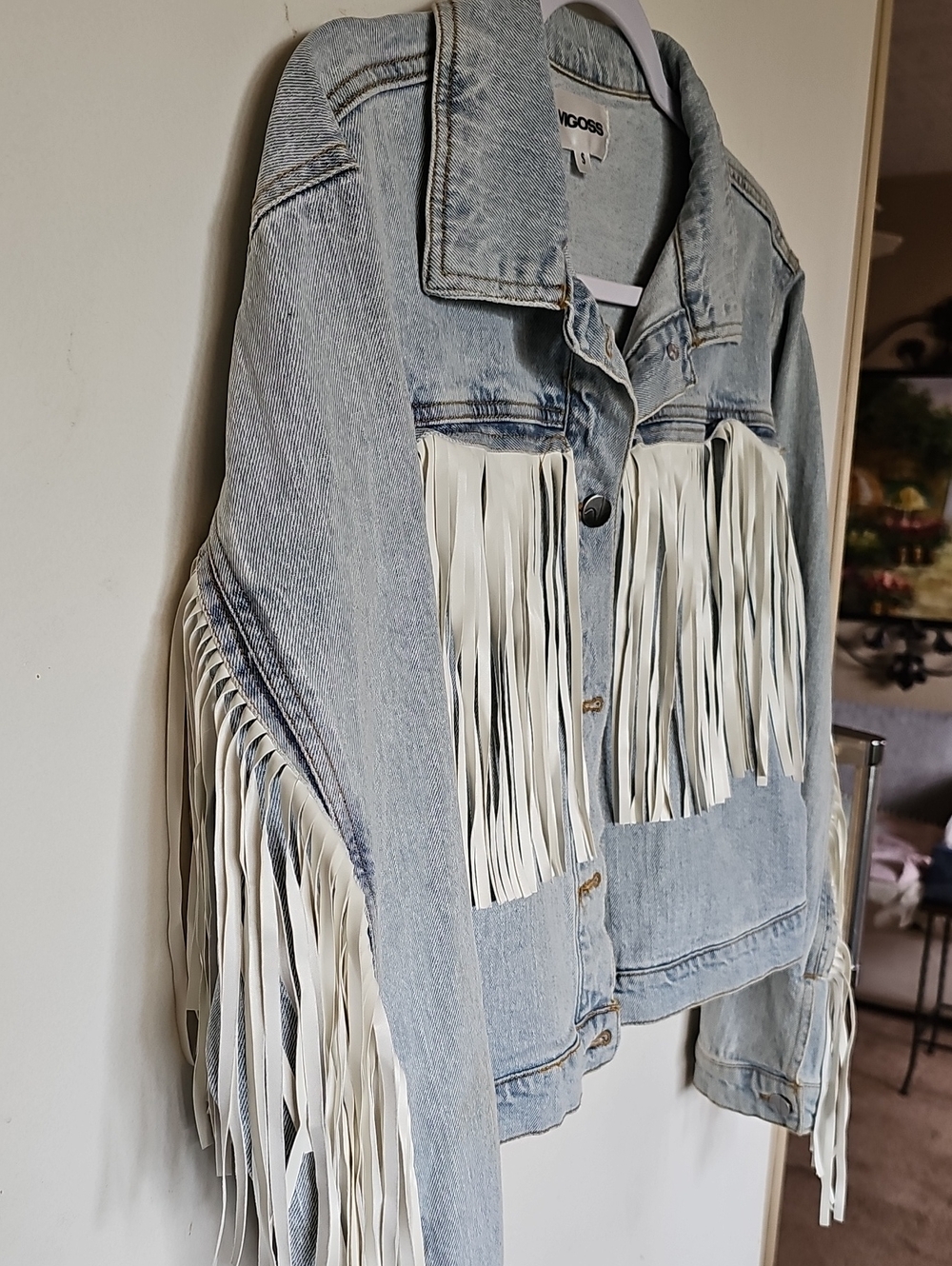 Vigoss Light Blue Denim Jacket with White Fringe. Fun Jacket! Size S. - Picture 2 of 4